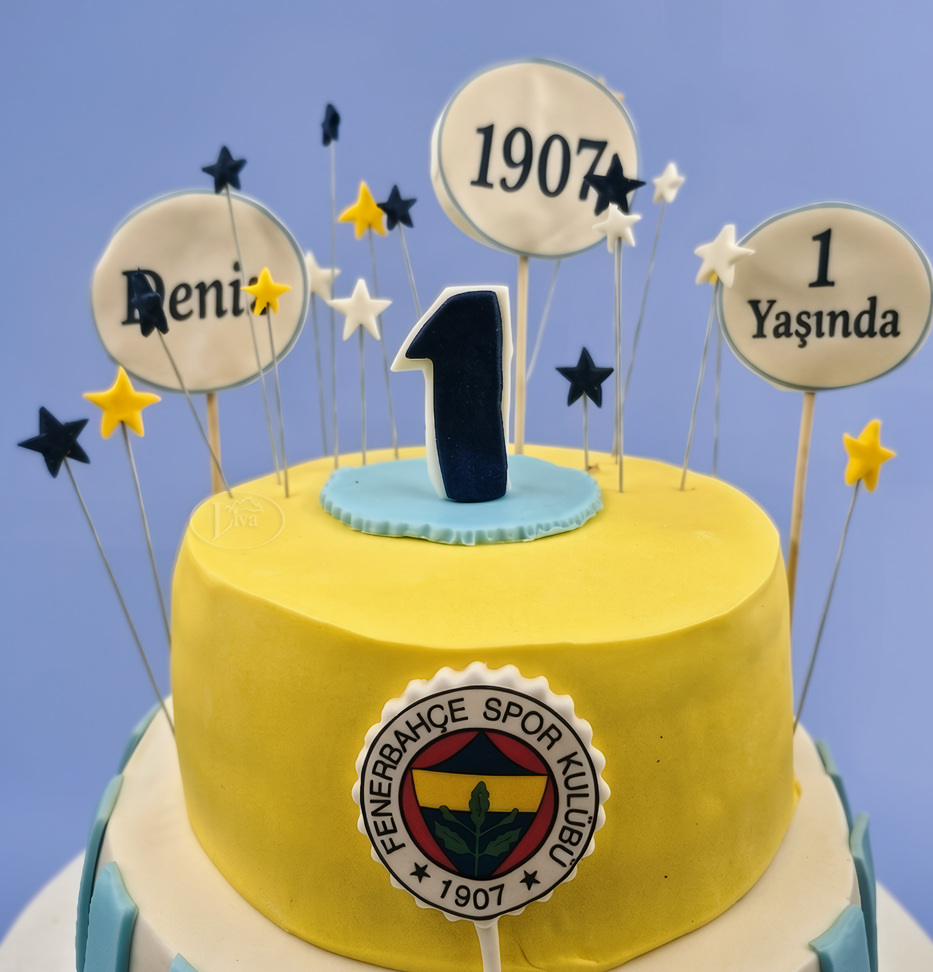 Sarı Lacivert 1907 İlk Yaş Özel Pasta