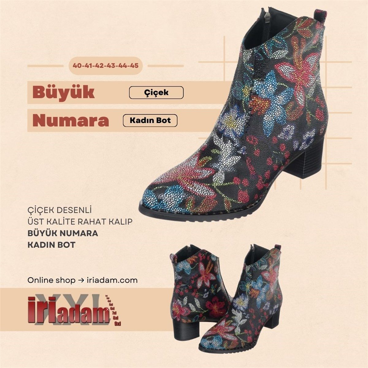 Çiçek1, iriadam, 40 41 42 43 44 numara kadın bot çizme, kışlık uygun fiyat kadın bot çizme, büyük numara kadın çizme bot kışlık, büyük beden geniş kalıp kaliteli kadın bayan bot ve çizme,