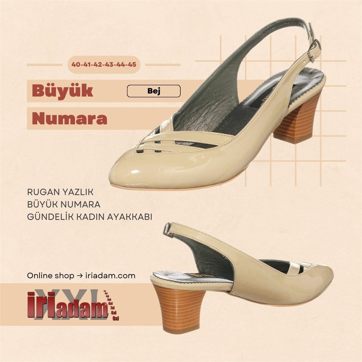 bej rugan12, iriadam, 40 41 42 43 44 numara kadın kısa topuk ayakkabı, büyük numara topuklu uygun fiyat kadın ayakkabı, büyük numara kadın 5 pont kısa topuk günlük ayakkabı, büyük beden geniş kalıp kaliteli kadın bayan topuklu ayakkabı,