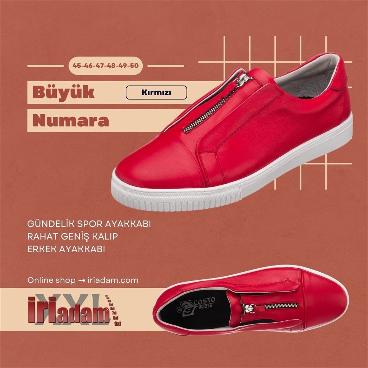 45 Numara 46 numara 47 Numara 48 numara 49 numara 50 numara Büyük Numara Erkek Günlük Yürüyüş Ayakkabısı - YUSUF-01 Kırmızı