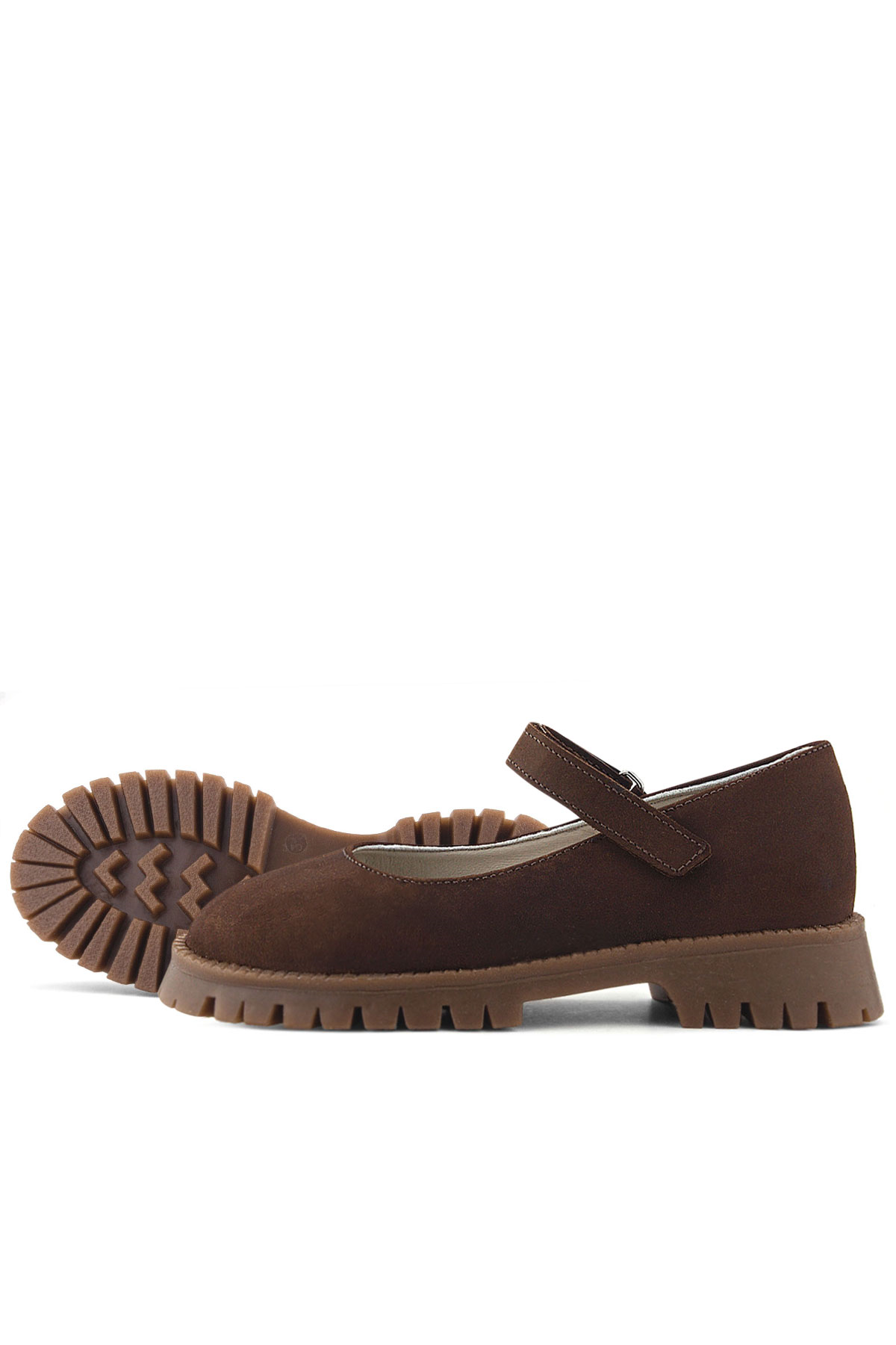 Doğal Gerçek Deri Kahverengi Kız Çocuk Babet Ayakkabı