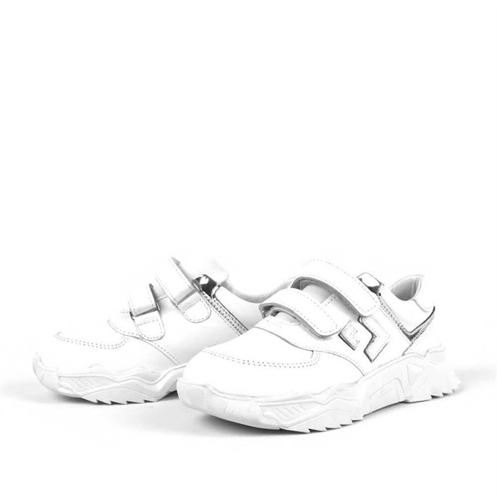 Deri Beyaz Kalın Taban Cırtlı Kız Çocuk Spor Sneaker