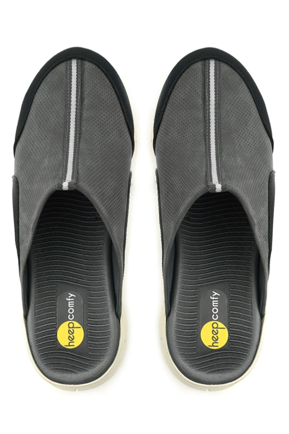 Heep Medikal Hakiki Deri Gri Siyah Krem Tabanlı Comfort Spor Terlik