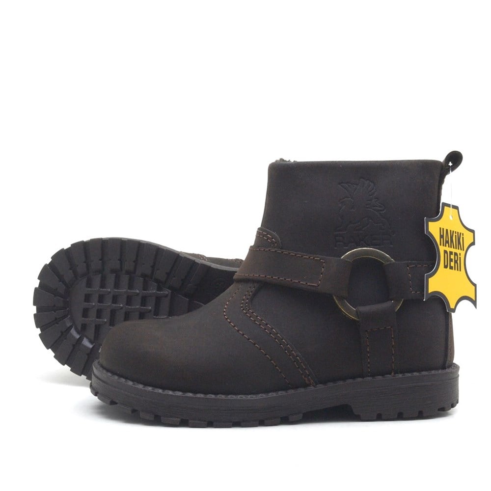 Chiron Hakiki Deri Fermuarlı Kürklü Erkek Bebek Botu