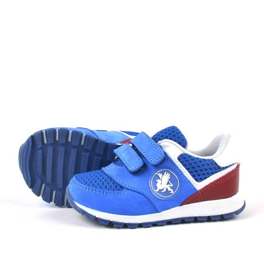 Hakiki Deri Mavi Cırtlı Erkek Bebek Spor Ayakkabı