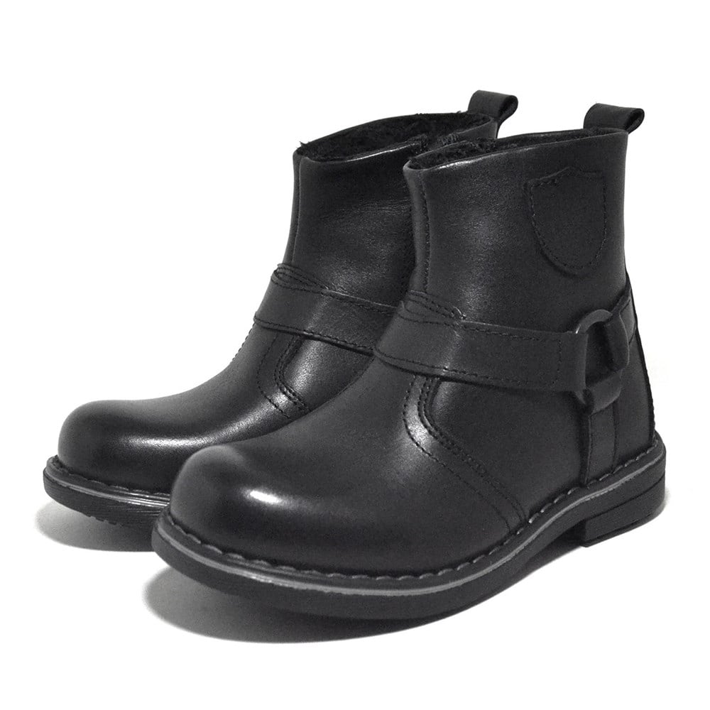 Raker® Hakiki Deri Siyah Fermuarlı Kürklü Erkek Çocuk Botu