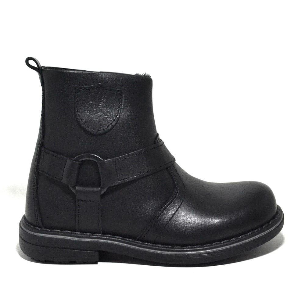 Raker® Hakiki Deri Siyah Fermuarlı Kürklü Erkek Çocuk Botu
