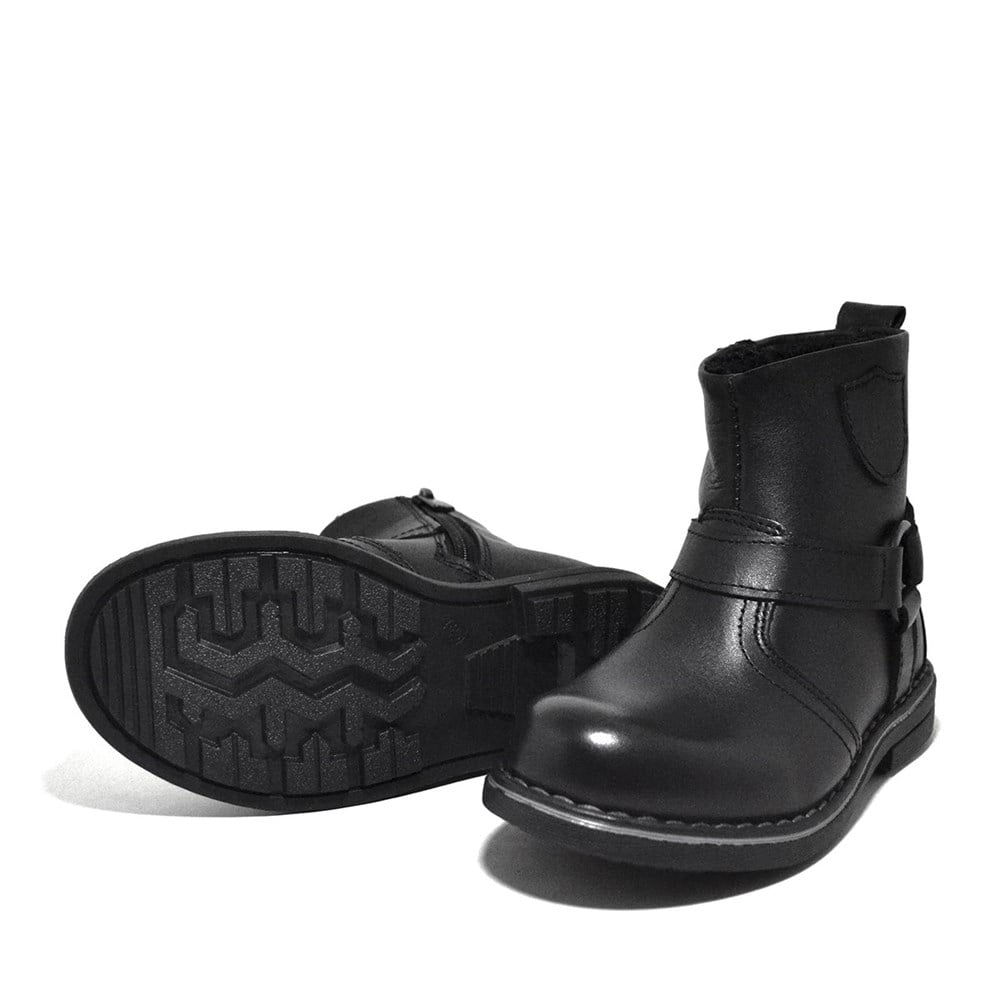 Raker® Hakiki Deri Siyah Fermuarlı Kürklü Erkek Çocuk Botu