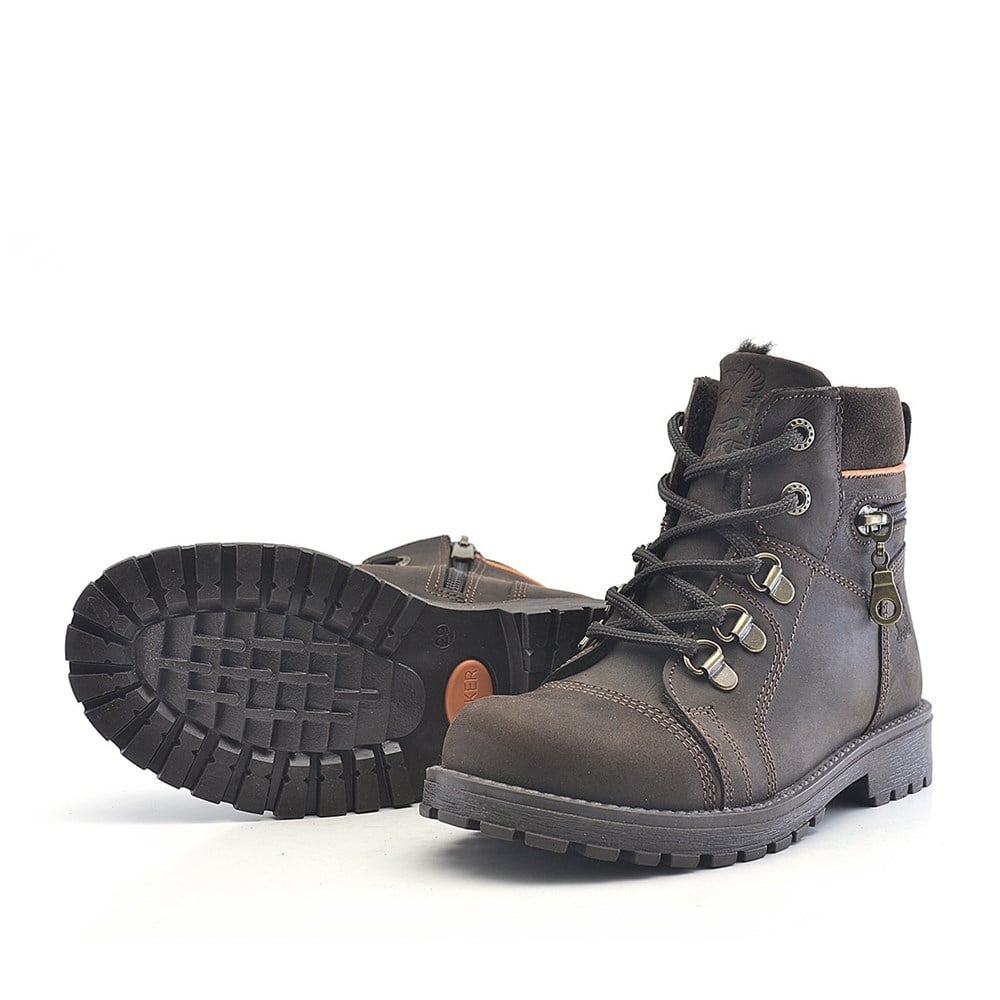 Minotor Hakiki Deri Fermuarlı Kışlık Çocuk Bot