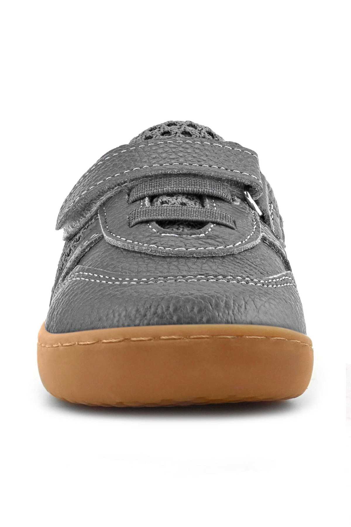 Rakerplus Bob Hakiki Deri Gri Bordo Barefoot Cırtlı Lastikli Bebek Sneaker Ayakkabı