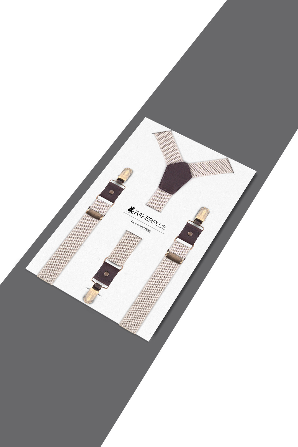 Rakerplus Ayarlanabilir Klipsli Bej Kahve Çocuk Kemer Pantolon Askısı