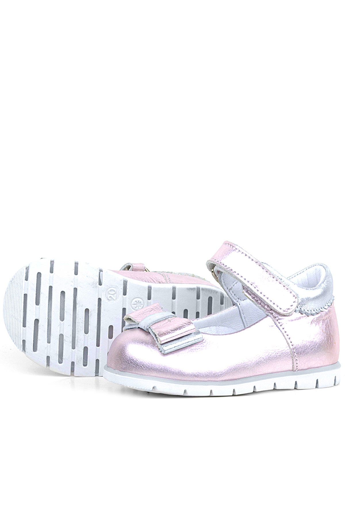 Rakerplus Hakiki Deri Pembe Gümüş Kız Bebek Babet Ayakkabı