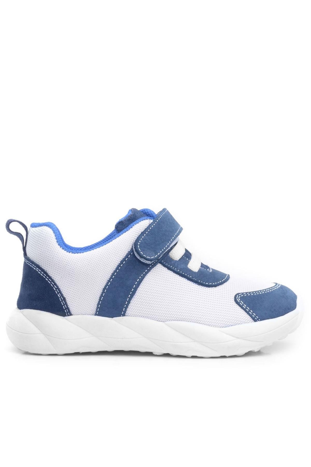 Rakerplus Barefoot Hakiki Deri Krem Lacivert Cırt Cırtlı Çocuk Spor Ayakkabı