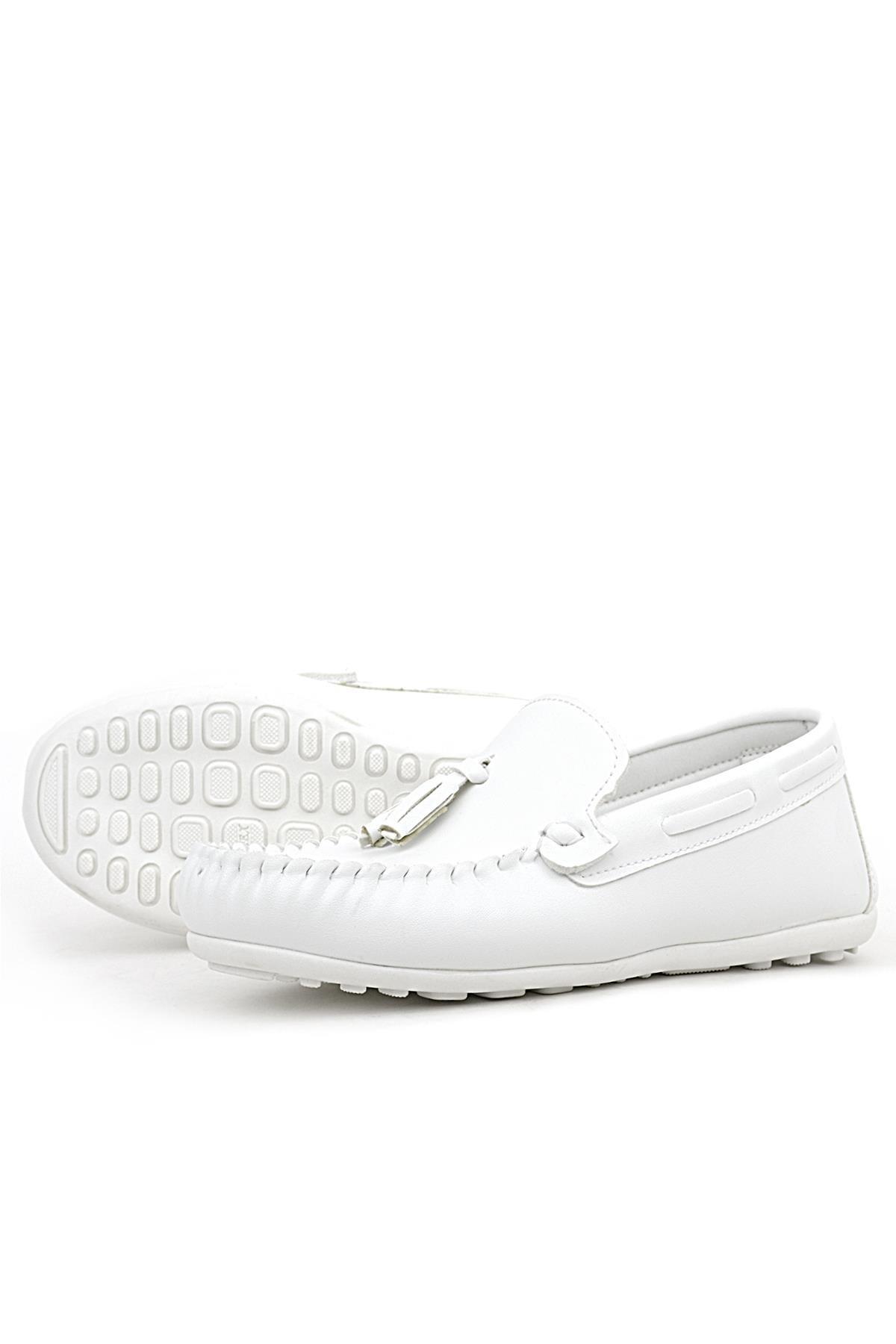 Rakerplus Beyaz Cilt Erkek Mokasen Ayakkabı