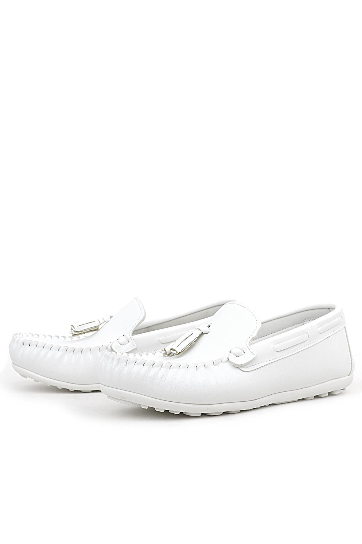 Rakerplus Beyaz Cilt Erkek Mokasen Ayakkabı