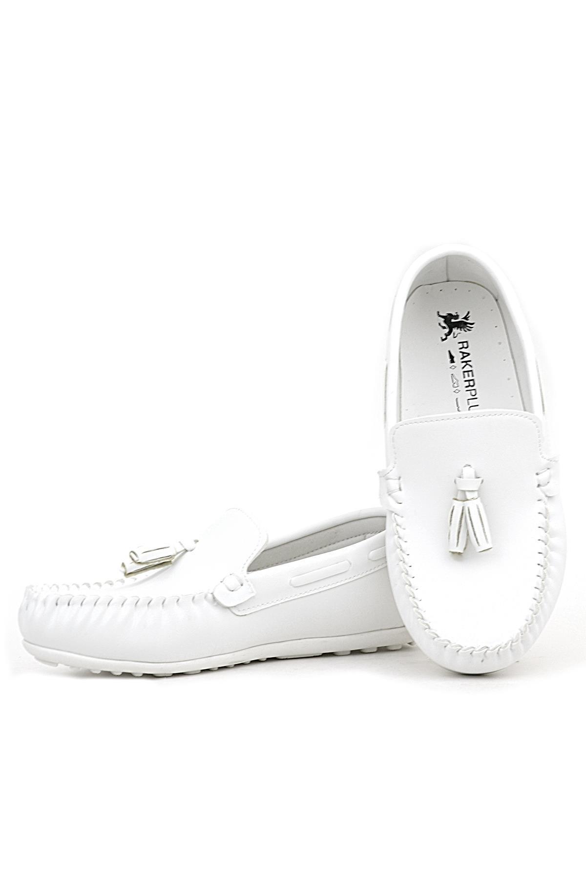Rakerplus Beyaz Cilt Erkek Mokasen Ayakkabı
