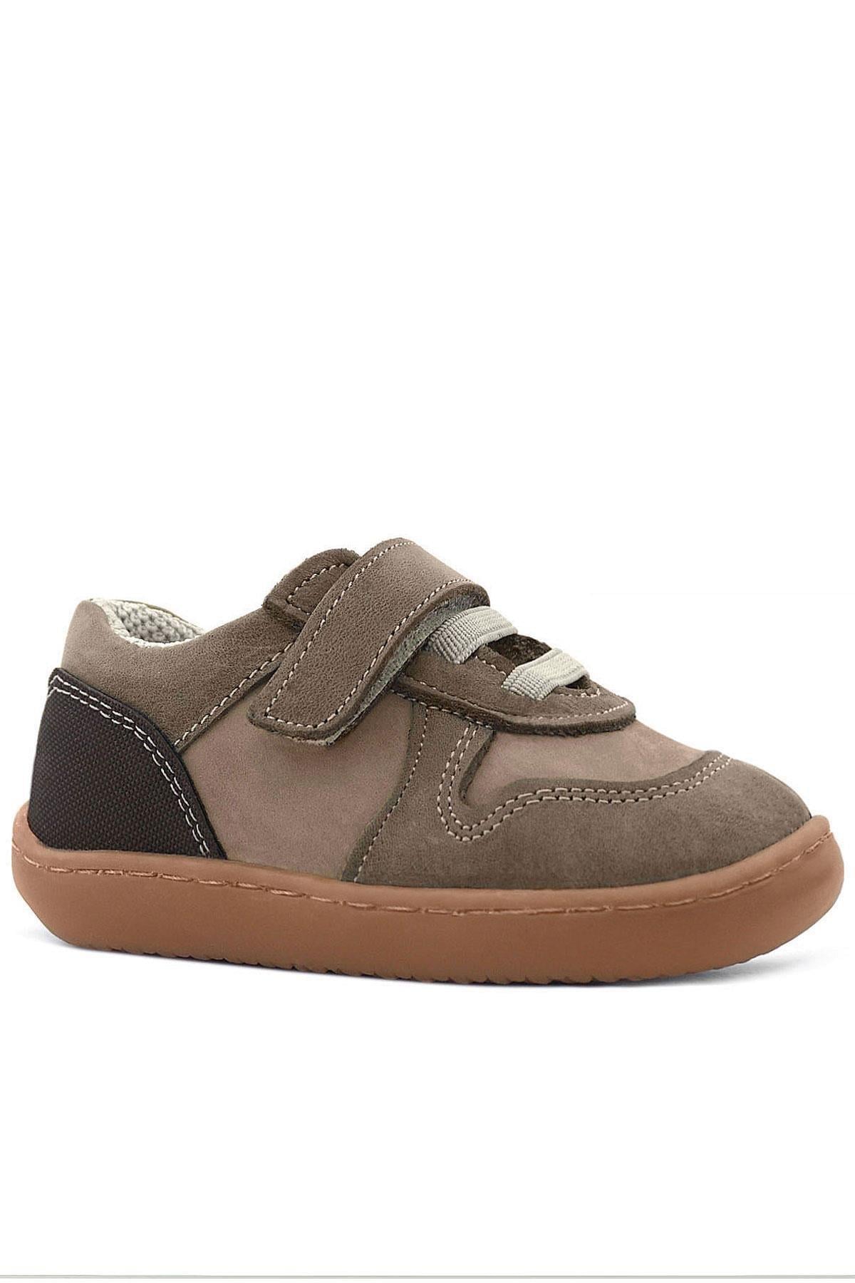 Rakerplus Bob Hakiki Deri Kum Krem Barefoot Cırtlı Lastikli Bebek Sneaker Ayakkabı