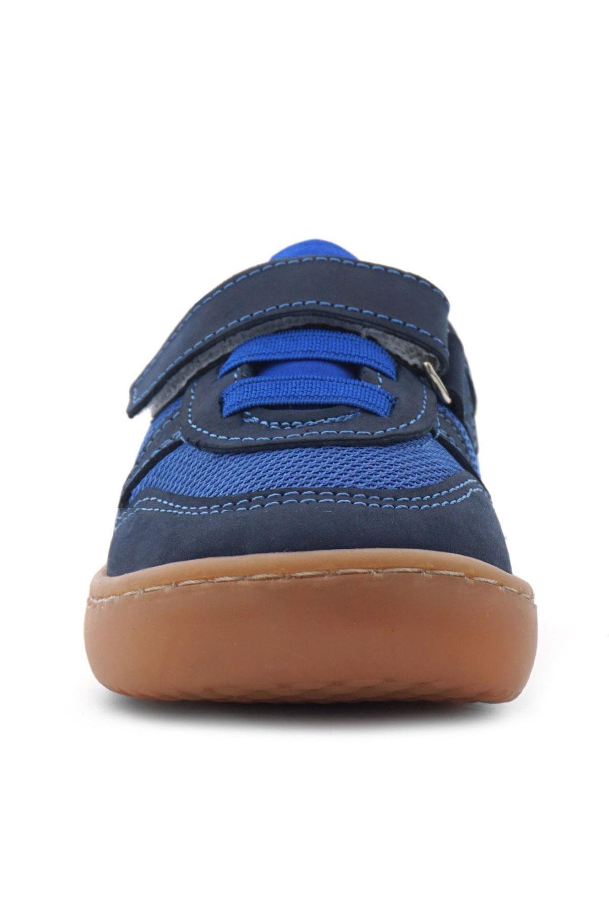 Rakerplus Bob Hakiki Deri Lacivert Mavi Barefoot Cırtlı Lastikli Bebek Sneaker Ayakkabı