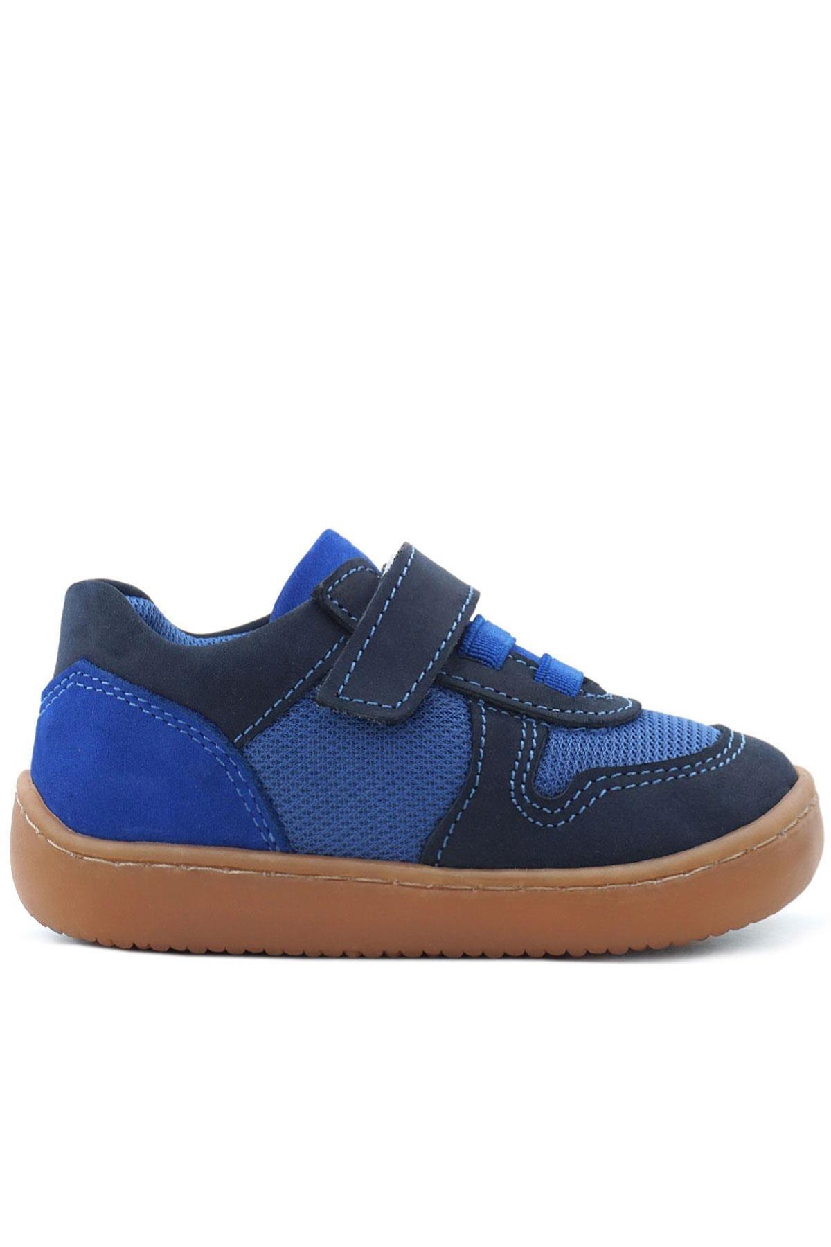 Rakerplus Bob Hakiki Deri Lacivert Mavi Barefoot Cırtlı Lastikli Bebek Sneaker Ayakkabı