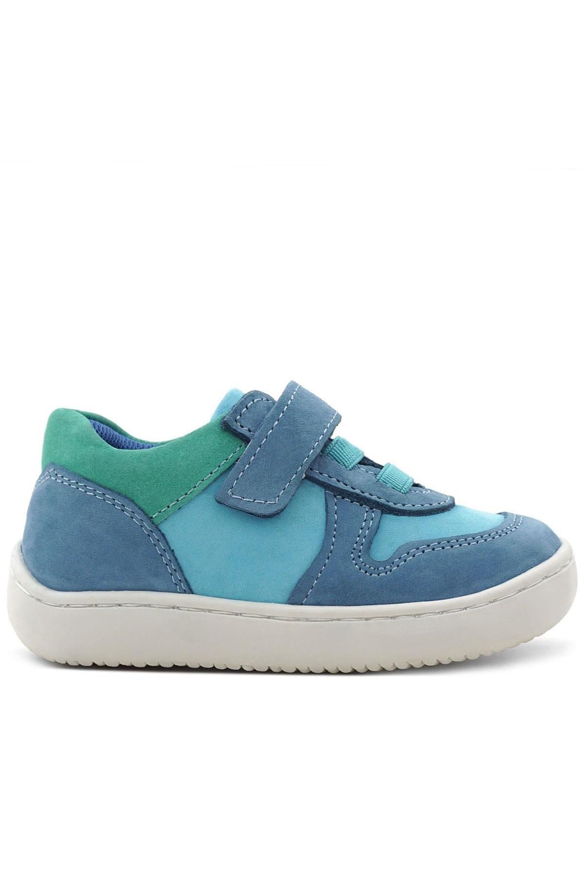 Rakerplus Bob Hakiki Deri Mavi Yeşil Barefoot Cırtlı Lastikli Bebek Sneaker Ayakkabı