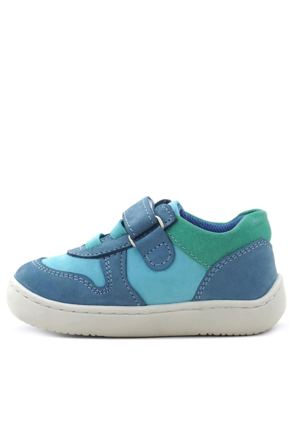 Rakerplus Bob Hakiki Deri Mavi Yeşil Barefoot Cırtlı Lastikli Bebek Sneaker Ayakkabı