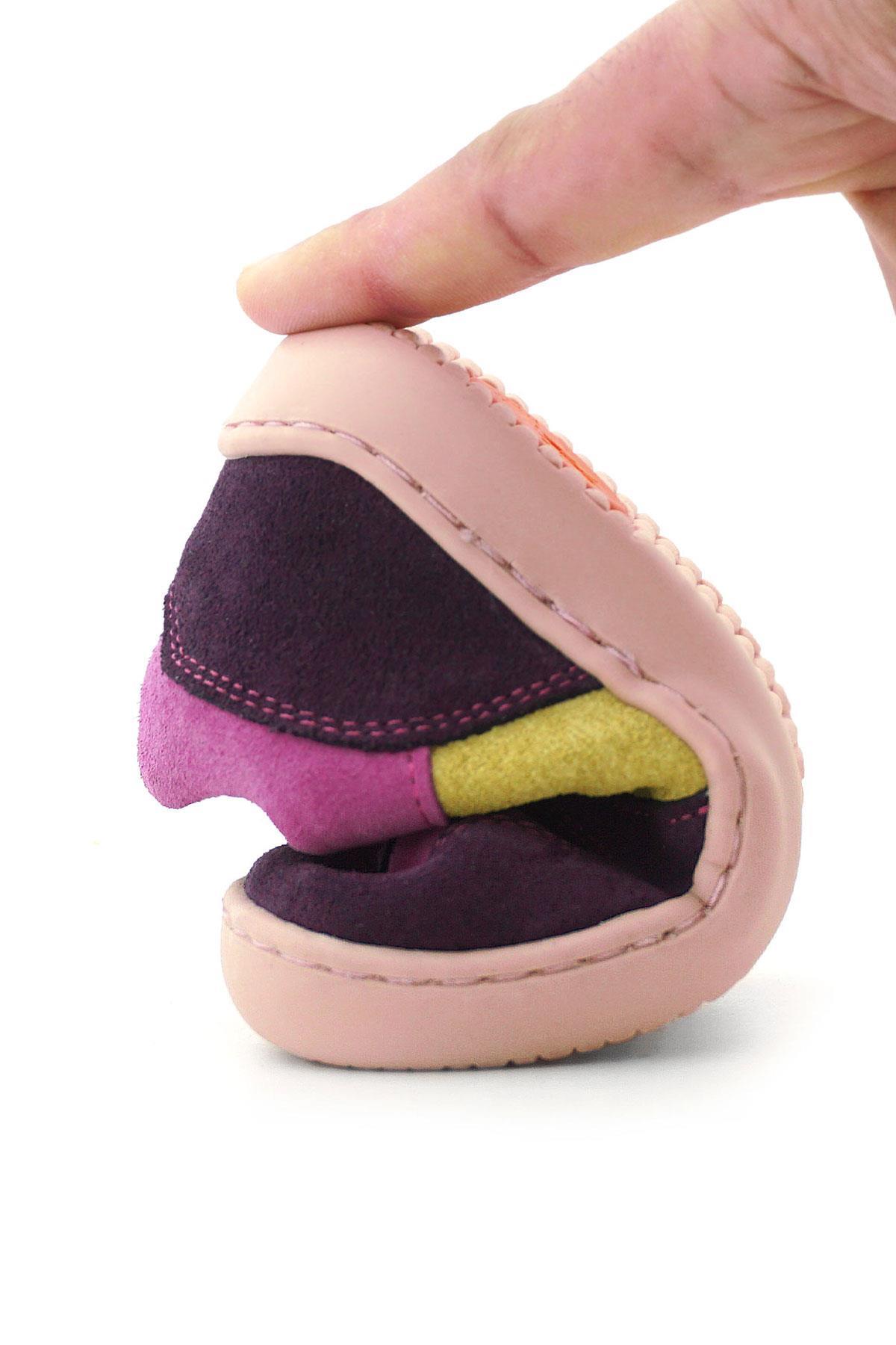 Rakerplus Bob Hakiki Deri Mor Pembe Barefoot Cırtlı Lastikli Bebek Sneaker Ayakkabı