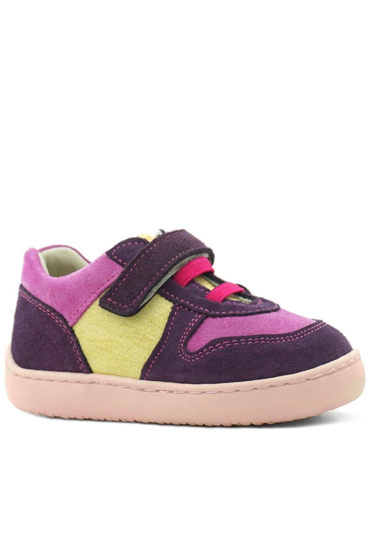 Rakerplus Bob Hakiki Deri Mor Pembe Barefoot Cırtlı Lastikli Bebek Sneaker Ayakkabı