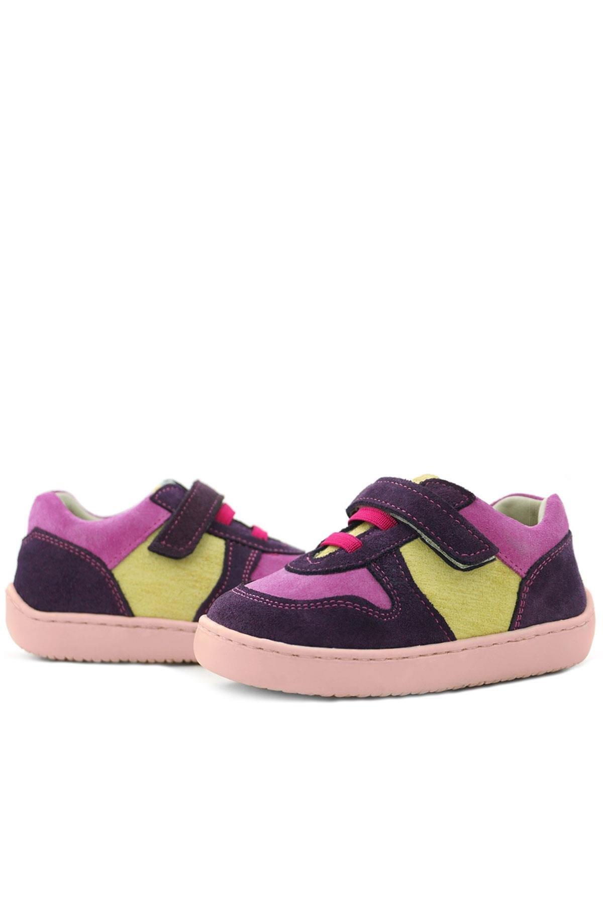 Rakerplus Bob Hakiki Deri Mor Pembe Barefoot Cırtlı Lastikli Bebek Sneaker Ayakkabı