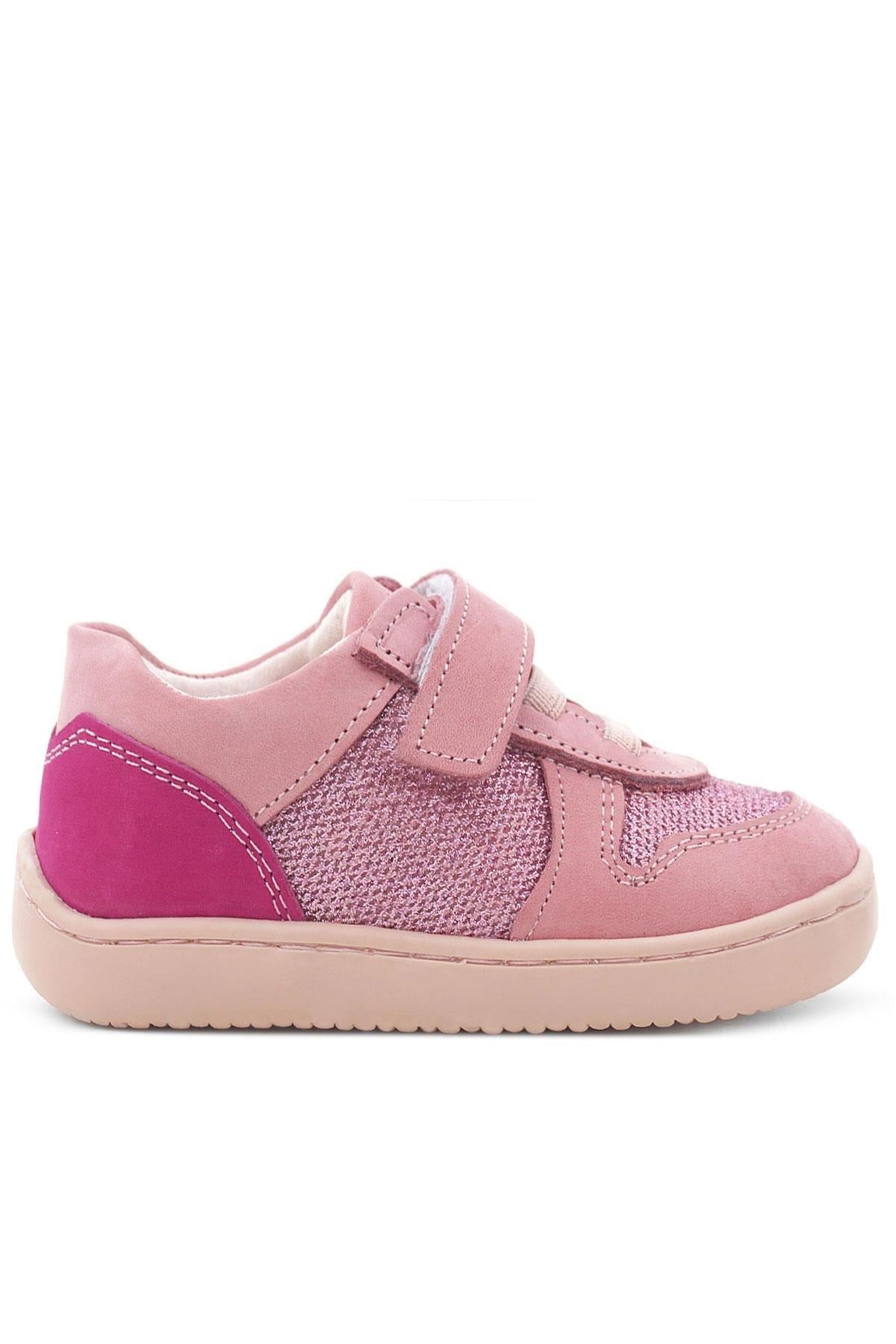 Rakerplus Bob Hakiki Deri Pembe Simli Barefoot Cırtlı Lastikli Bebek Sneaker Ayakkabı