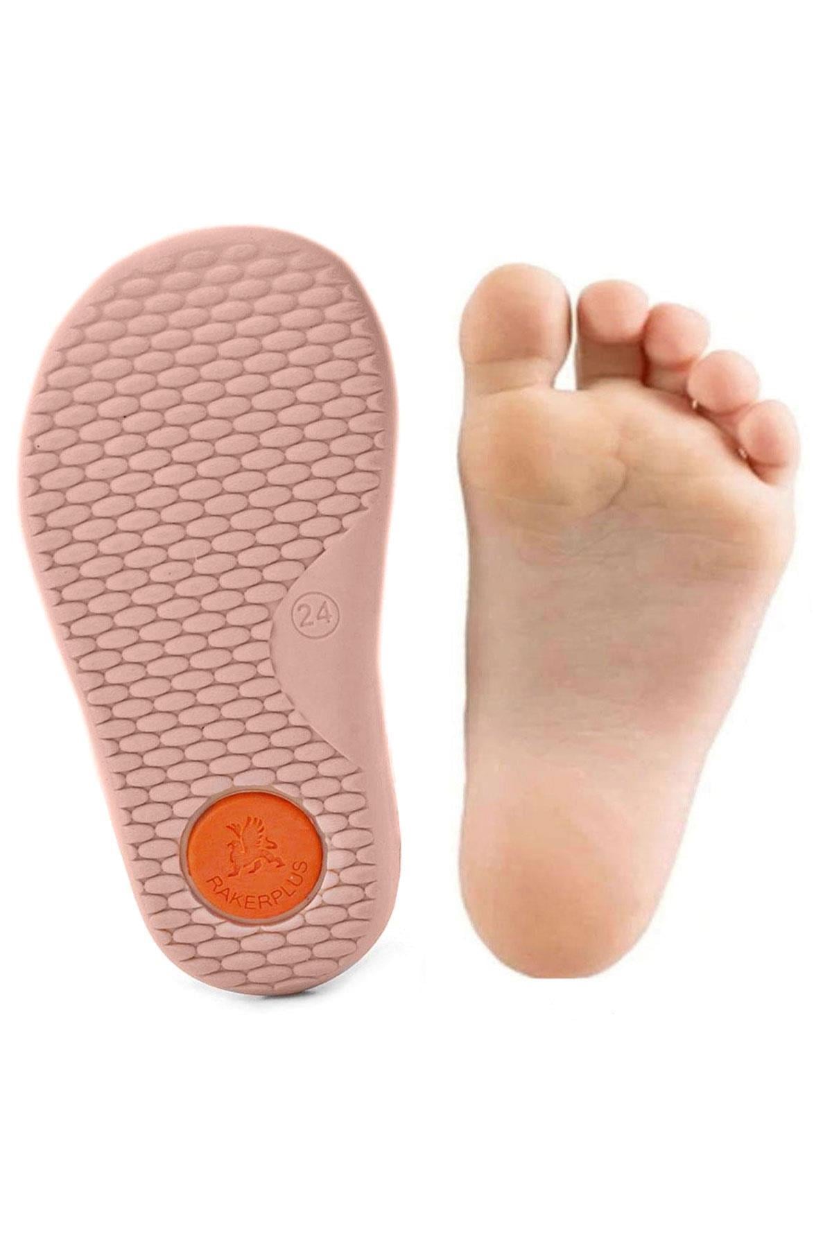 Rakerplus Bob Hakiki Deri Pembe Simli Barefoot Cırtlı Lastikli Bebek Sneaker Ayakkabı