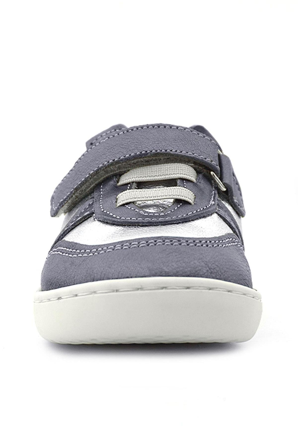 Rakerplus Bob Hakiki Deri Platin Gümüş Barefoot Cırtlı Lastikli Bebek Sneaker Ayakkabı