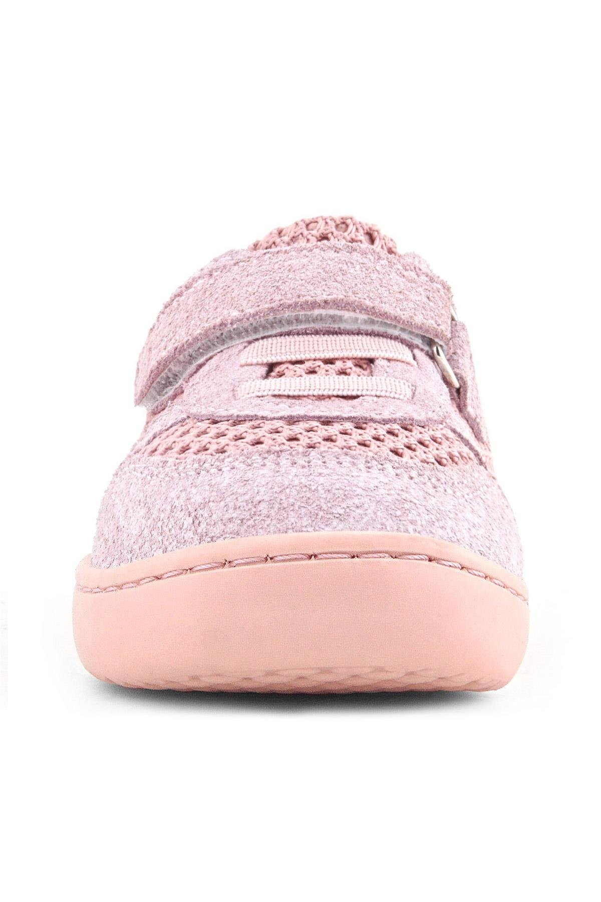 Rakerplus Bob Hakiki Deri Pudra Gri Barefoot Cırtlı Lastikli Bebek Sneaker Ayakkabı