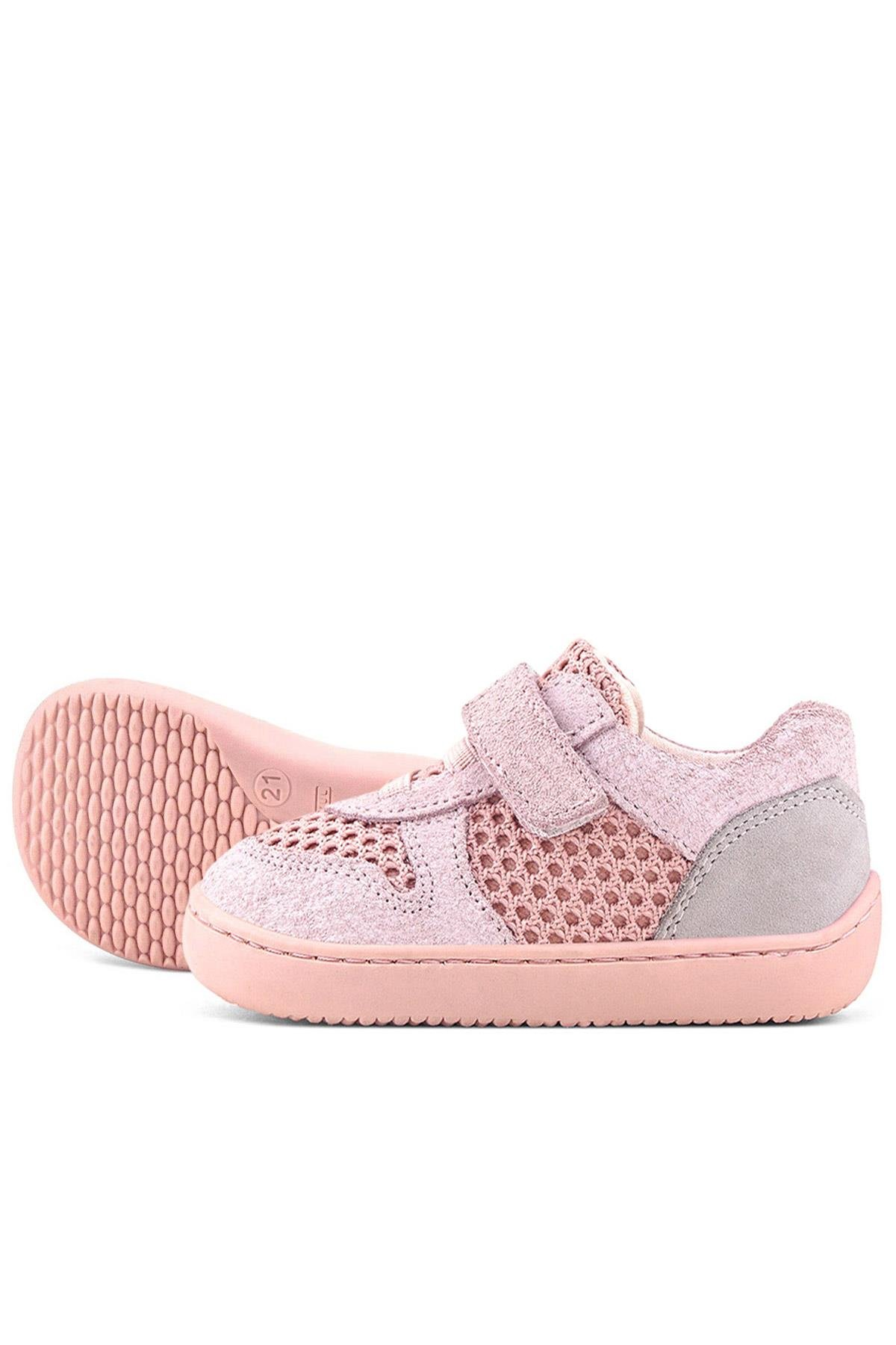 Rakerplus Bob Hakiki Deri Pudra Gri Barefoot Cırtlı Lastikli Bebek Sneaker Ayakkabı