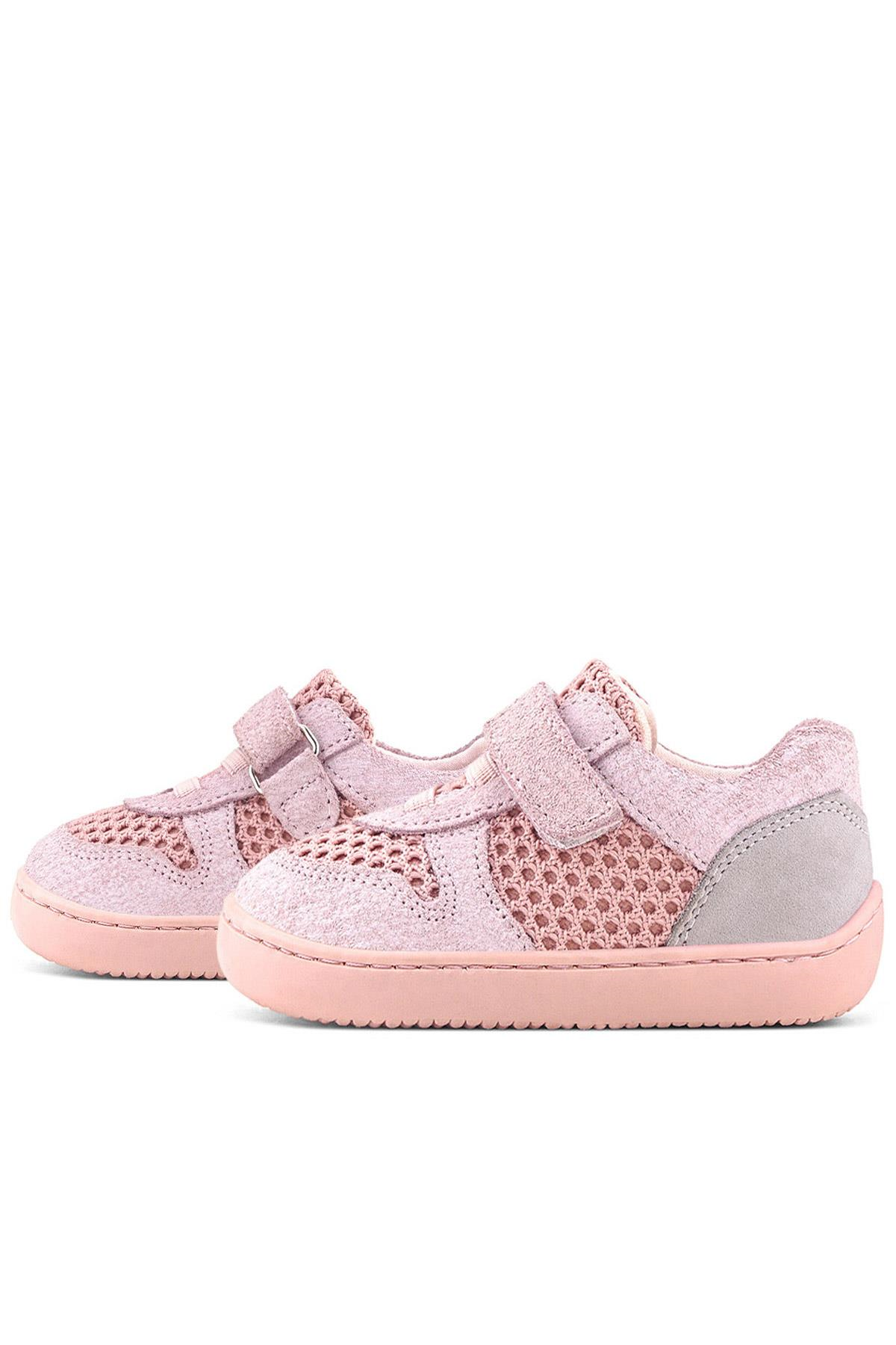 Rakerplus Bob Hakiki Deri Pudra Gri Barefoot Cırtlı Lastikli Bebek Sneaker Ayakkabı