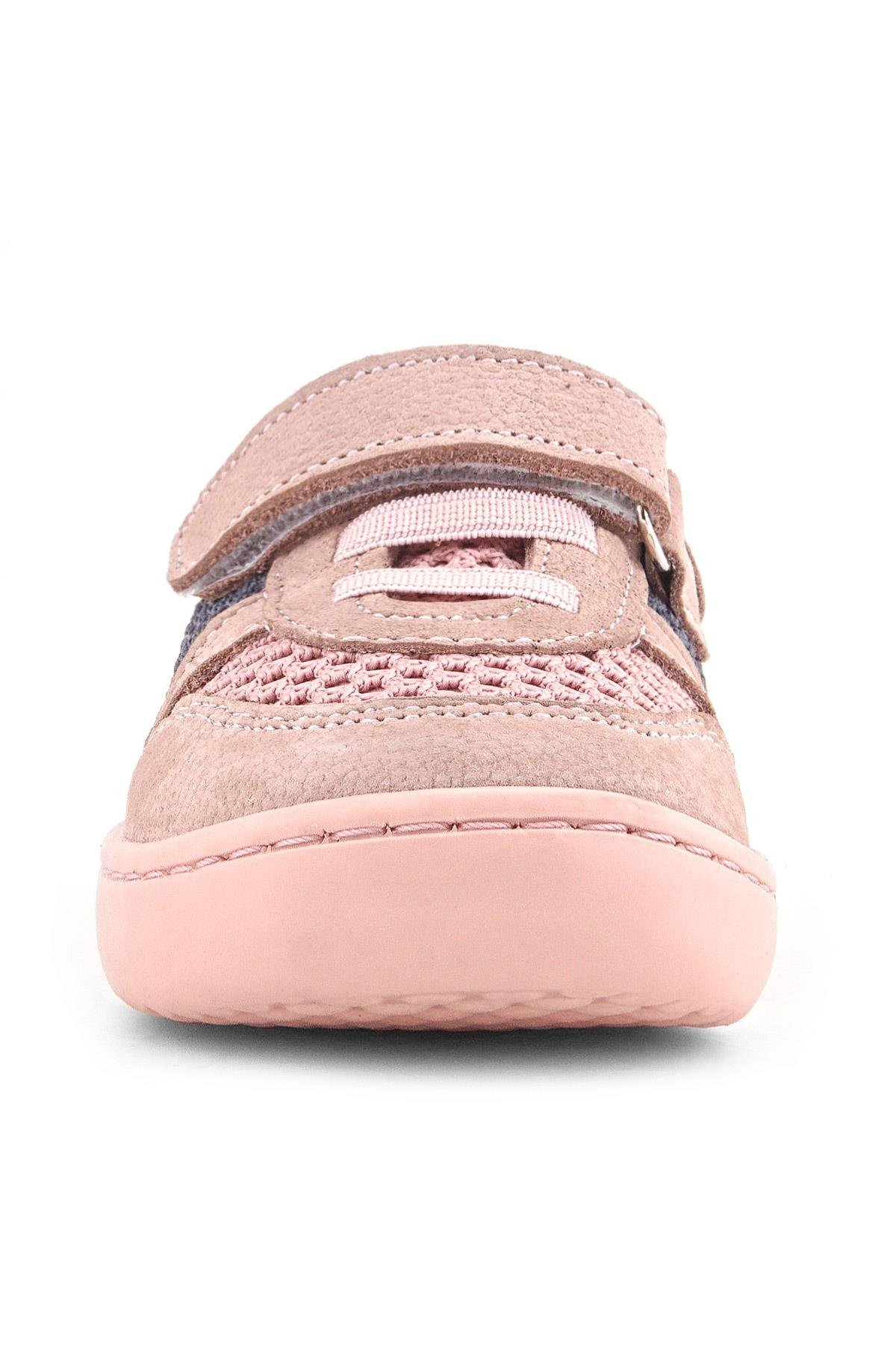 Rakerplus Bob Hakiki Deri Pudra Gri Mor Barefoot Cırtlı Lastikli Bebek Sneaker Ayakkabı