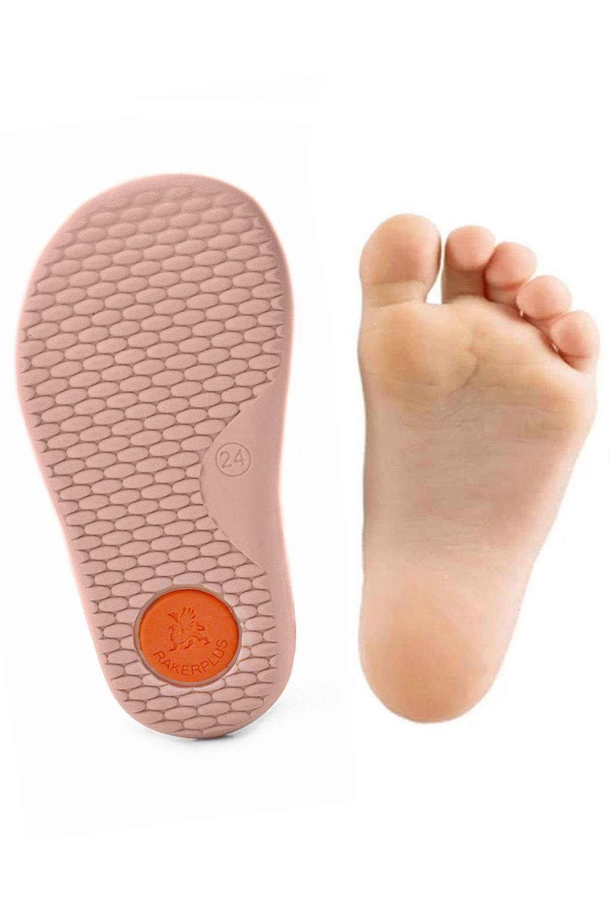 Rakerplus Bob Hakiki Deri Pudra Gri Mor Barefoot Cırtlı Lastikli Bebek Sneaker Ayakkabı