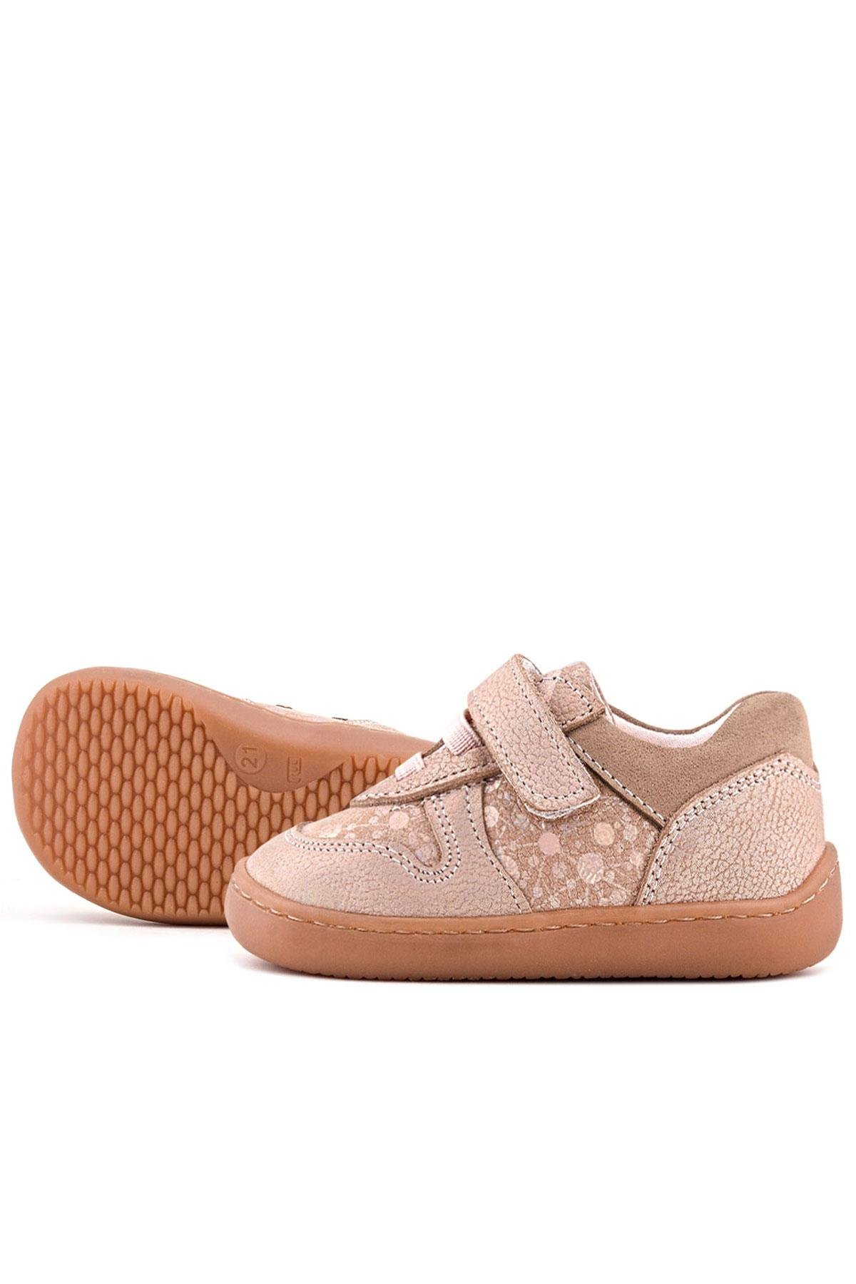 Rakerplus Bob Hakiki Deri Pudra Simli Barefoot Cırtlı Lastikli Bebek Sneaker Ayakkabı