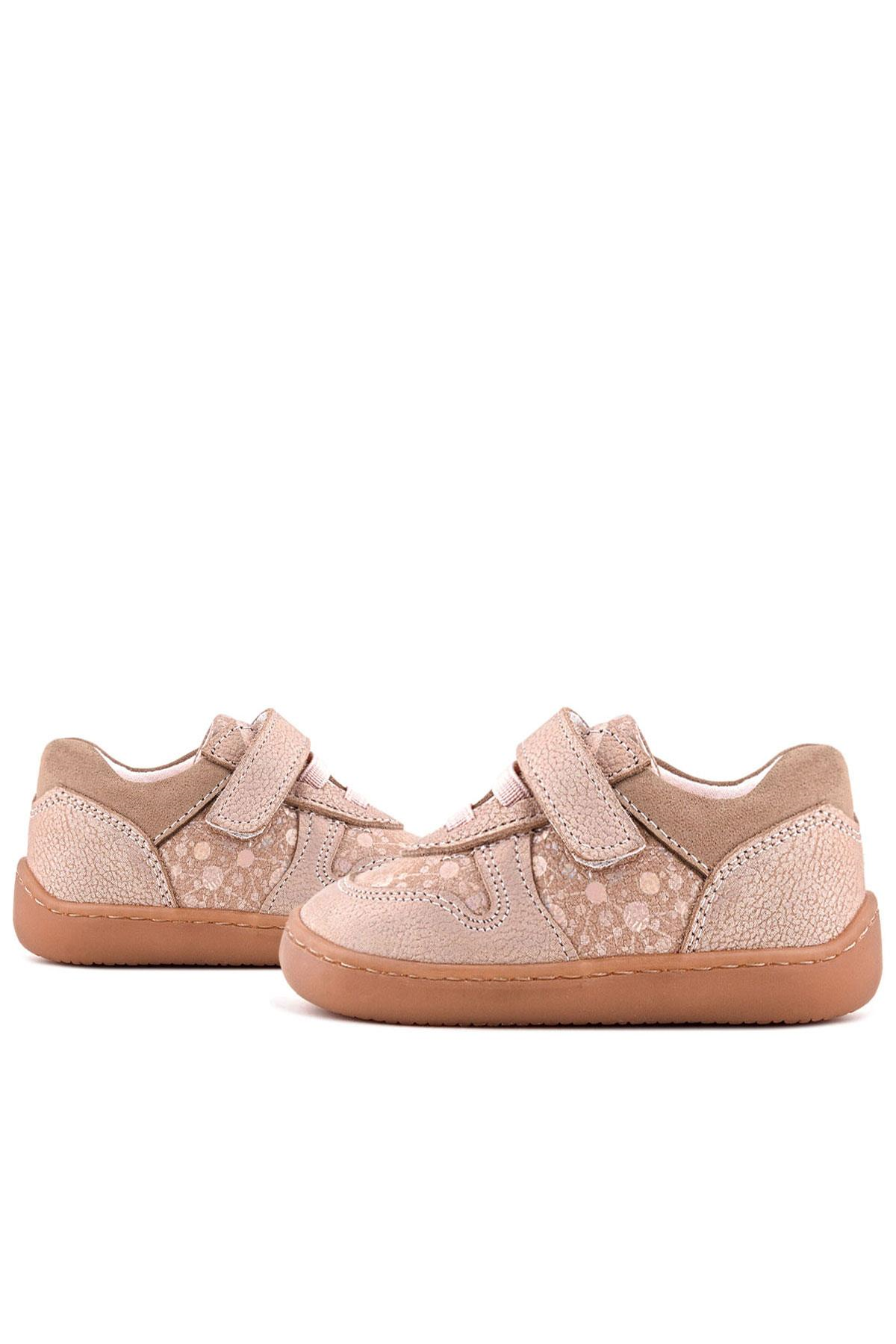 Rakerplus Bob Hakiki Deri Pudra Simli Barefoot Cırtlı Lastikli Bebek Sneaker Ayakkabı