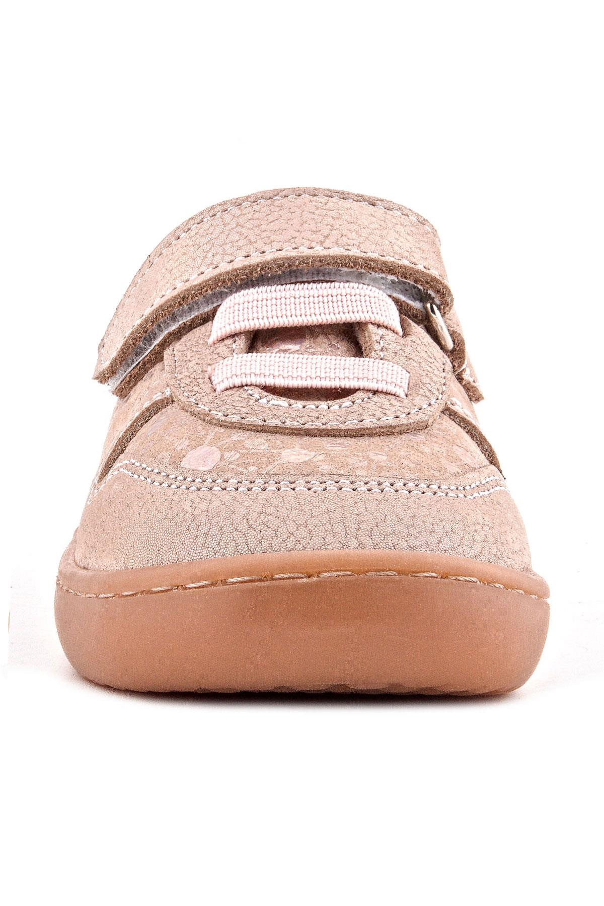 Rakerplus Bob Hakiki Deri Pudra Simli Barefoot Cırtlı Lastikli Bebek Sneaker Ayakkabı