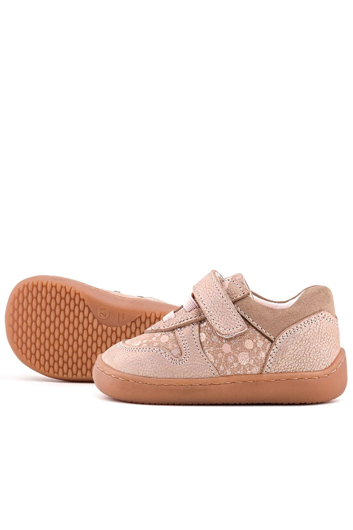 Rakerplus Bob Hakiki Deri Pudra Simli Barefoot Cırtlı Lastikli Bebek Sneaker Ayakkabı