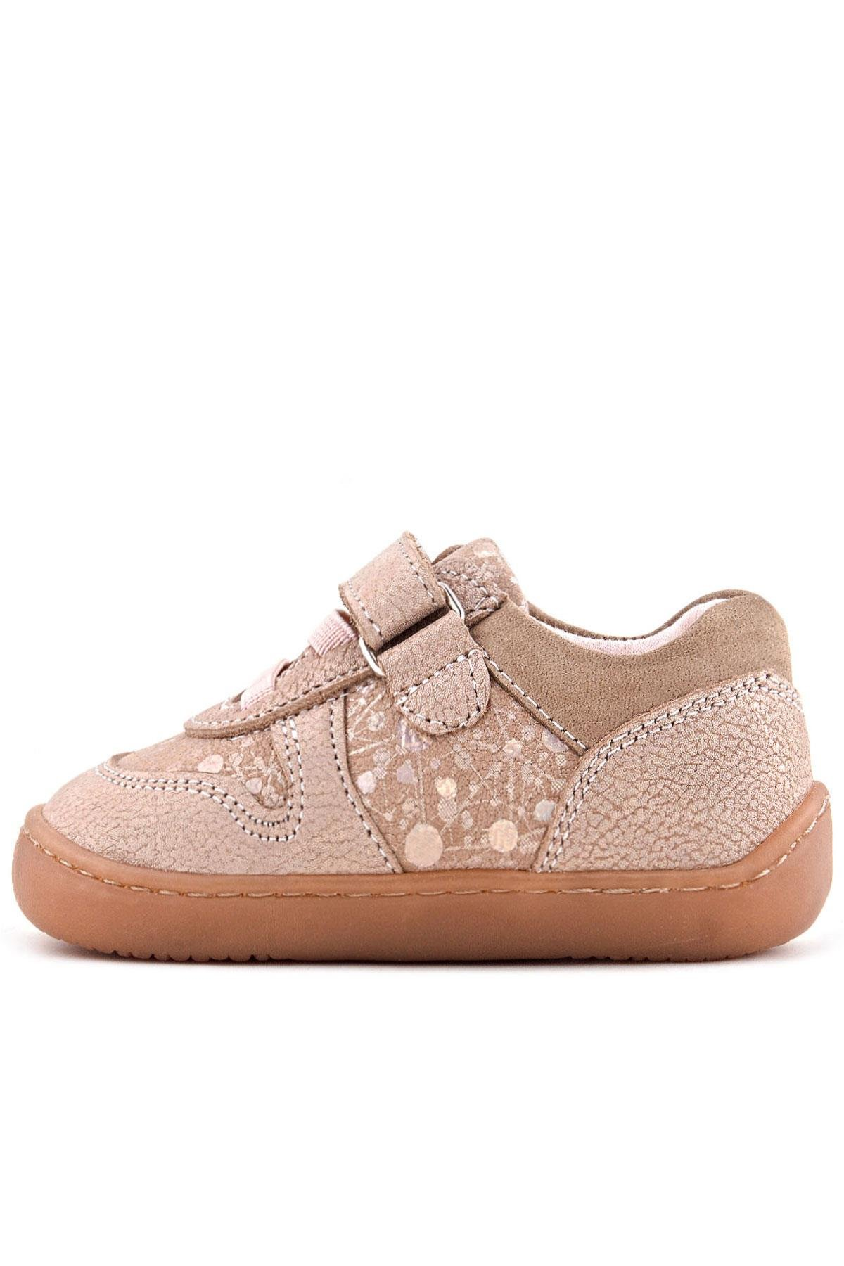 Rakerplus Bob Hakiki Deri Pudra Simli Barefoot Cırtlı Lastikli Bebek Sneaker Ayakkabı