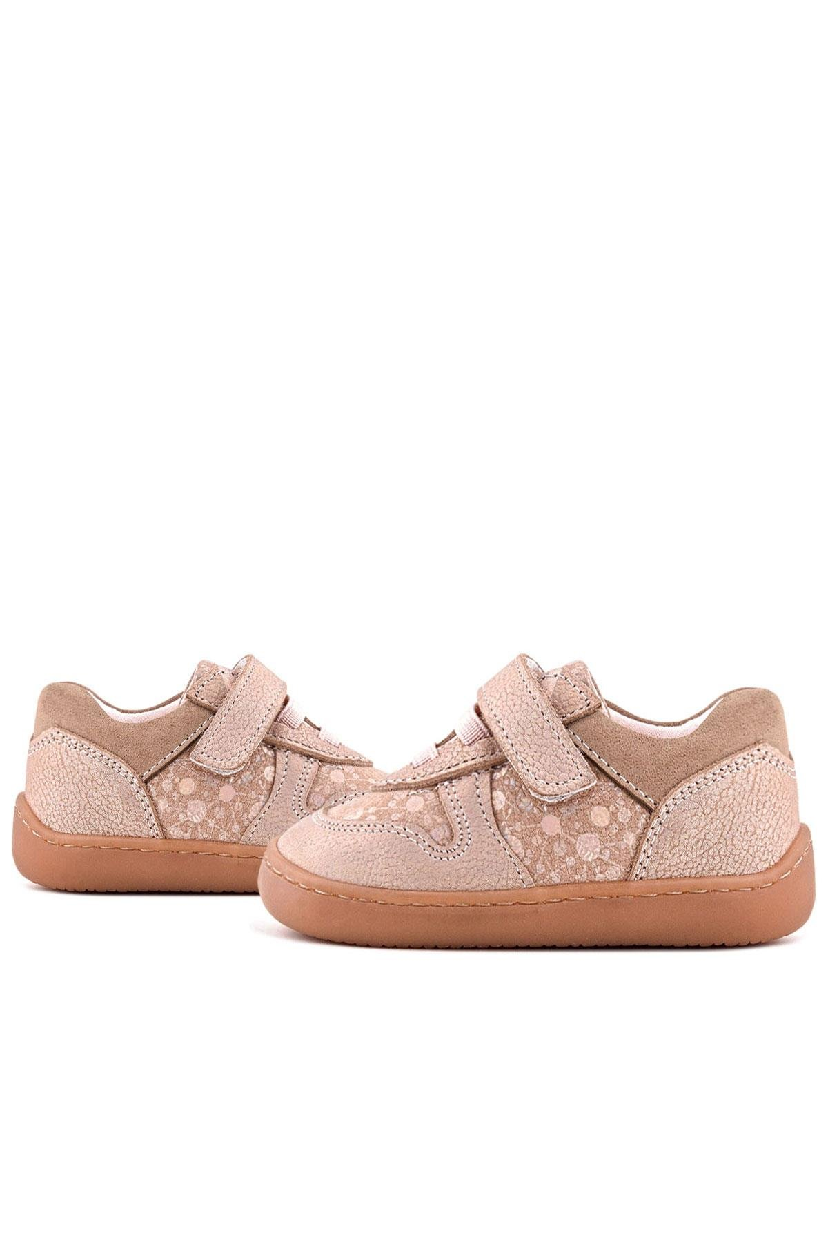 Rakerplus Bob Hakiki Deri Pudra Simli Barefoot Cırtlı Lastikli Bebek Sneaker Ayakkabı