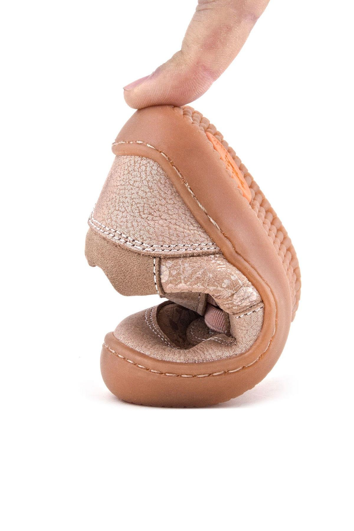 Rakerplus Bob Hakiki Deri Pudra Simli Barefoot Cırtlı Lastikli Bebek Sneaker Ayakkabı