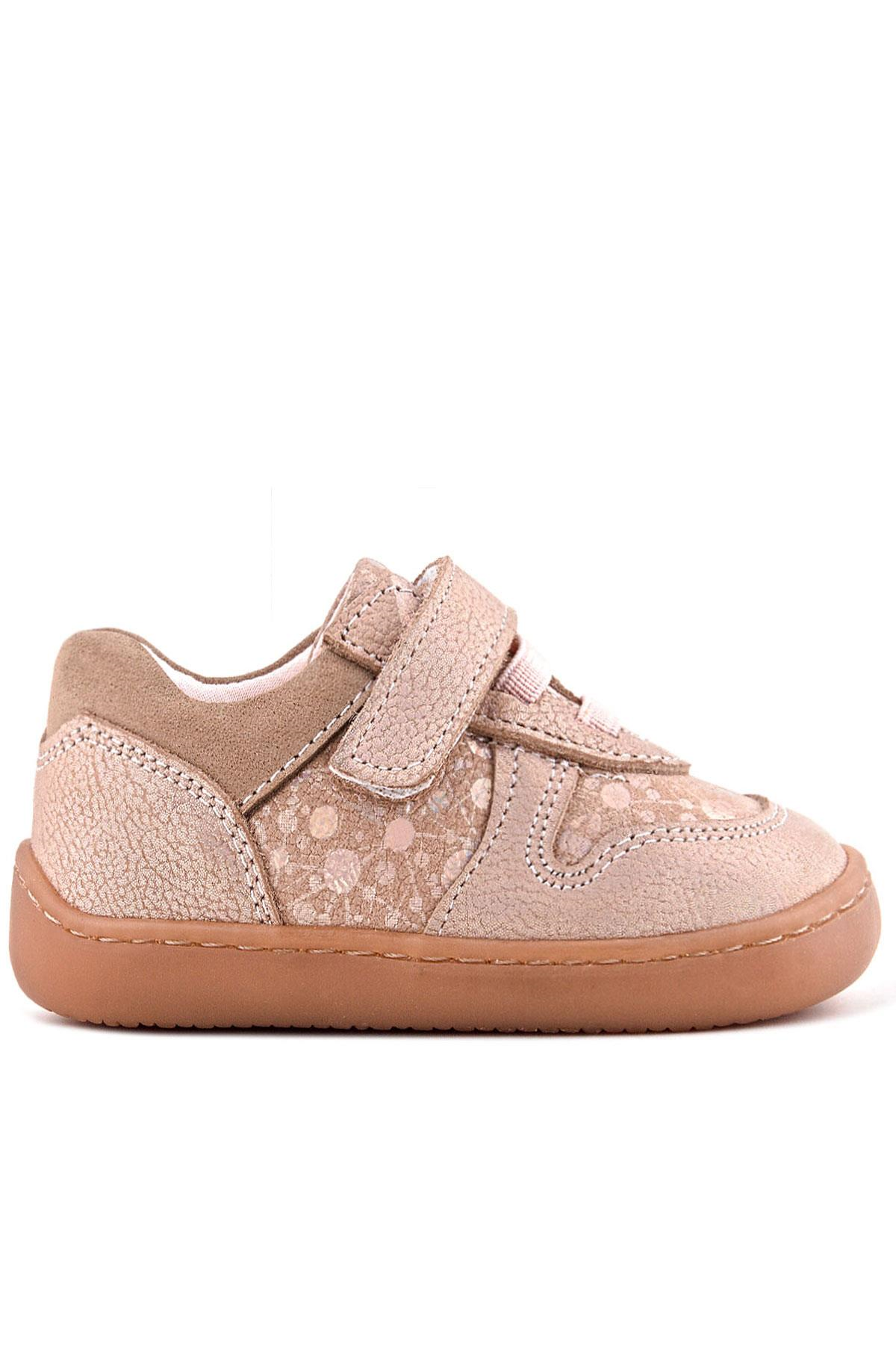 Rakerplus Bob Hakiki Deri Pudra Simli Barefoot Cırtlı Lastikli Bebek Sneaker Ayakkabı