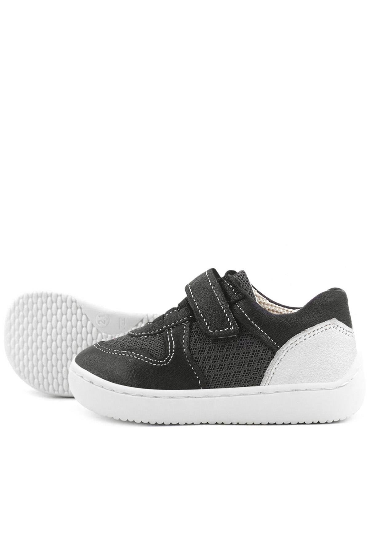 Rakerplus Bob Hakiki Deri Siyah Barefoot Cırtlı Lastikli Bebek Sneaker Ayakkabı