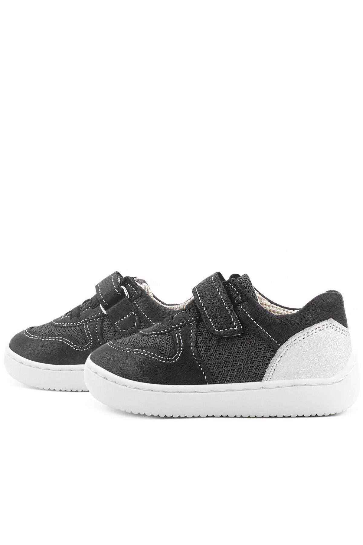 Rakerplus Bob Hakiki Deri Siyah Barefoot Cırtlı Lastikli Bebek Sneaker Ayakkabı