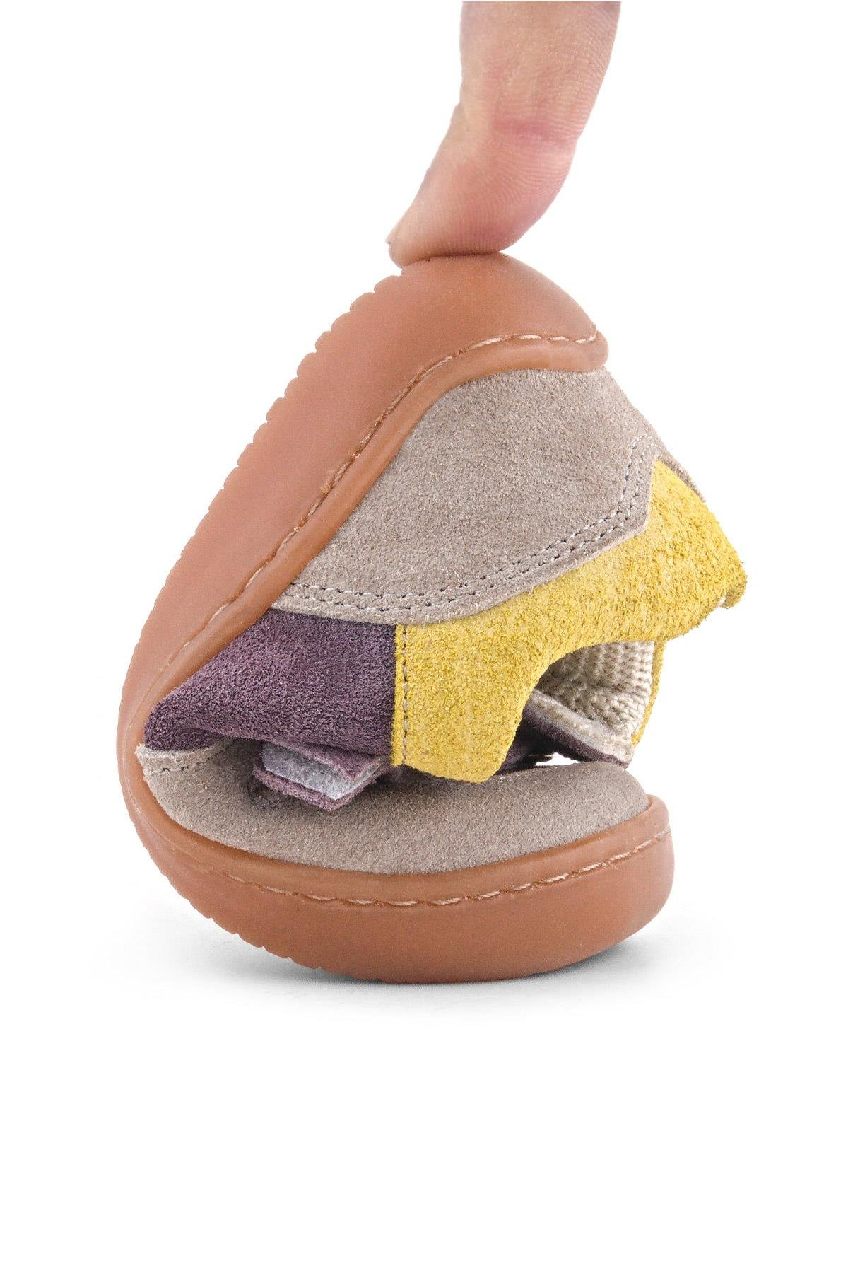 Rakerplus Bob Hakiki Deri Vizon Sarı Barefoot Cırtlı Lastikli Bebek Sneaker Ayakkabı