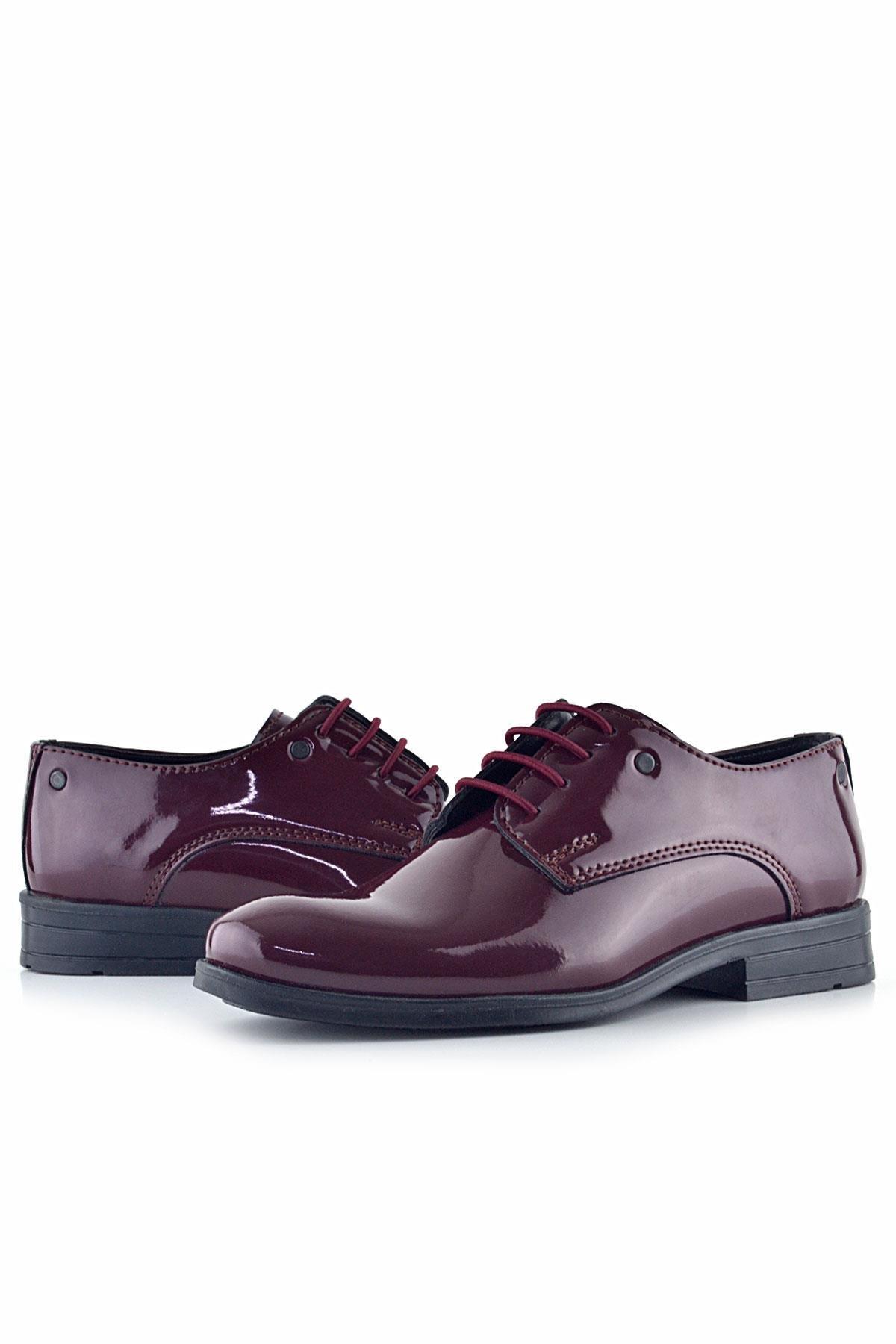 Rakerplus Bordo Rugan Bağcıklı Metal Detaylı Oxford Çocuk Klasik Ayakkabısı