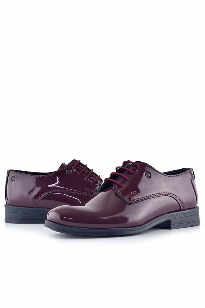 Rakerplus Bordo Rugan Bağcıklı Metal Detaylı Oxford Çocuk Klasik Ayakkabısı