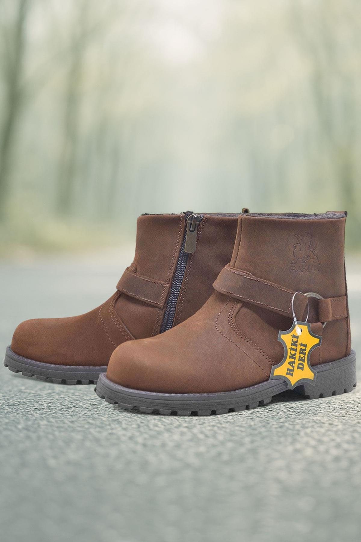 Rakerplus Chiron Hakiki Deri Tarçın Rengi Fermuarlı Çocuk Çizme